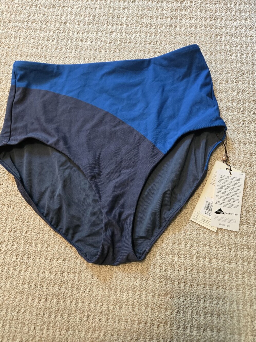 Calia Two-Tone High-Waist Swim Bottoms